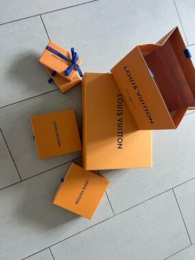 Louis Vuitton Orange Boxes with Blue Ribbon Accents - Assorted Set